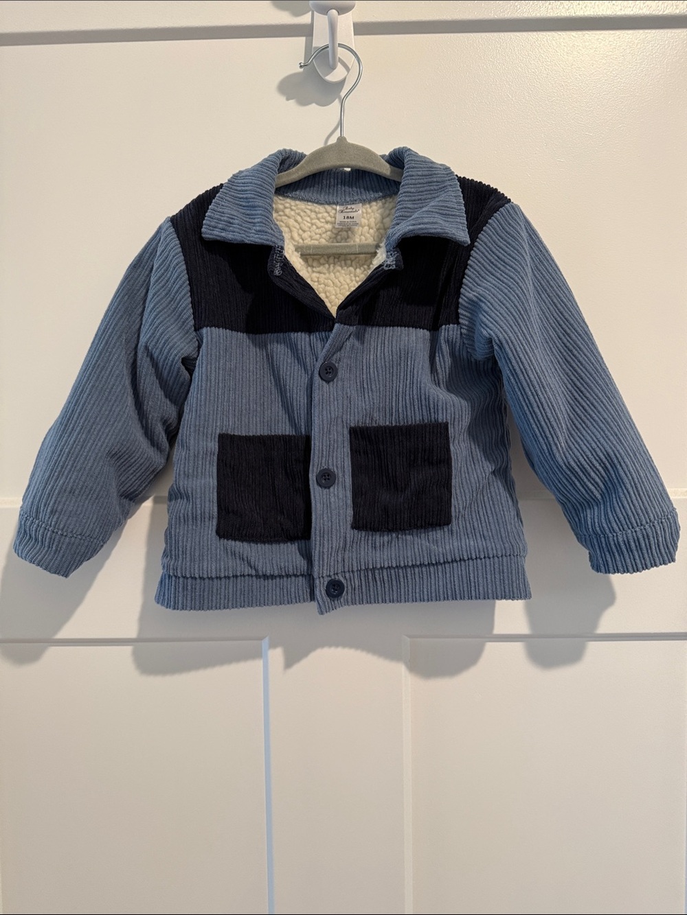 Baby Essentials Blue and Black Corduroy Sherpa-Lined Jacket
